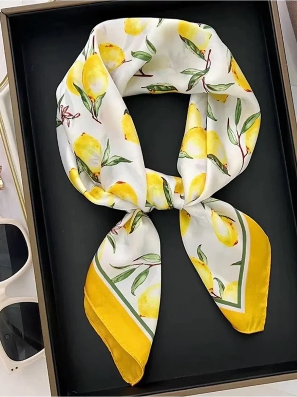 Lemon Print Satin Scarf Square Cottagecore Coastal Italian Summer Chic NWT